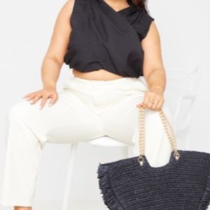 PrettyLittleThing Plus Black Cross Front Crop Top